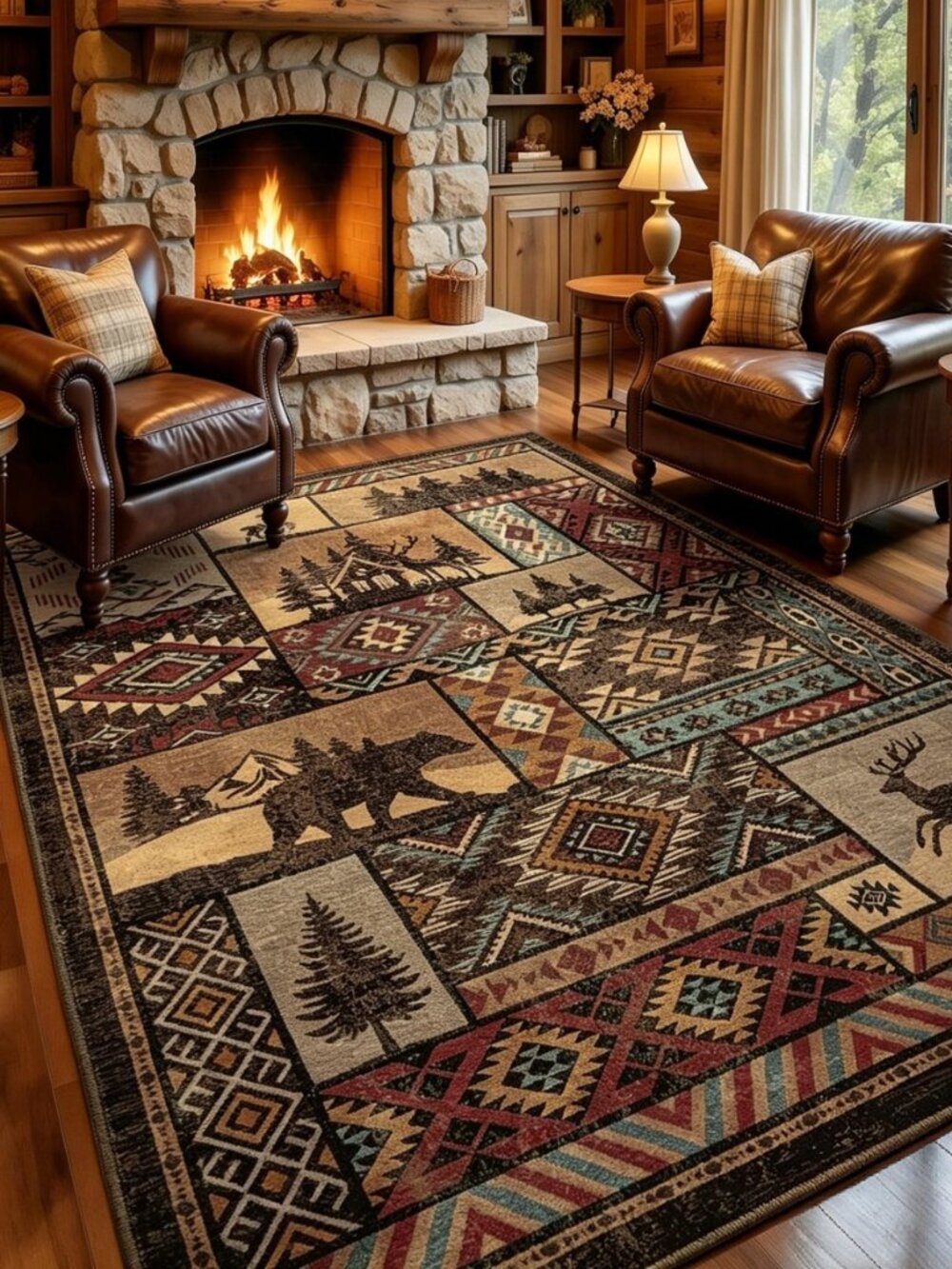 Rustic Cabin Area Rug 5x7,Western Rugs for Living Room Bedroom,Brown